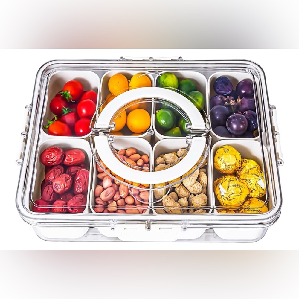 Divided Serving Tray with Lid and Handle Snackle Box Charcuterie Container.